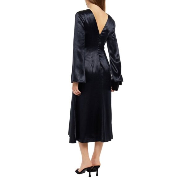 CINQ À SEPT 'Paulena' Hammered-Satin Split-Sleeve Midi-Dress, Navy Blue - Picture 2 of 2
